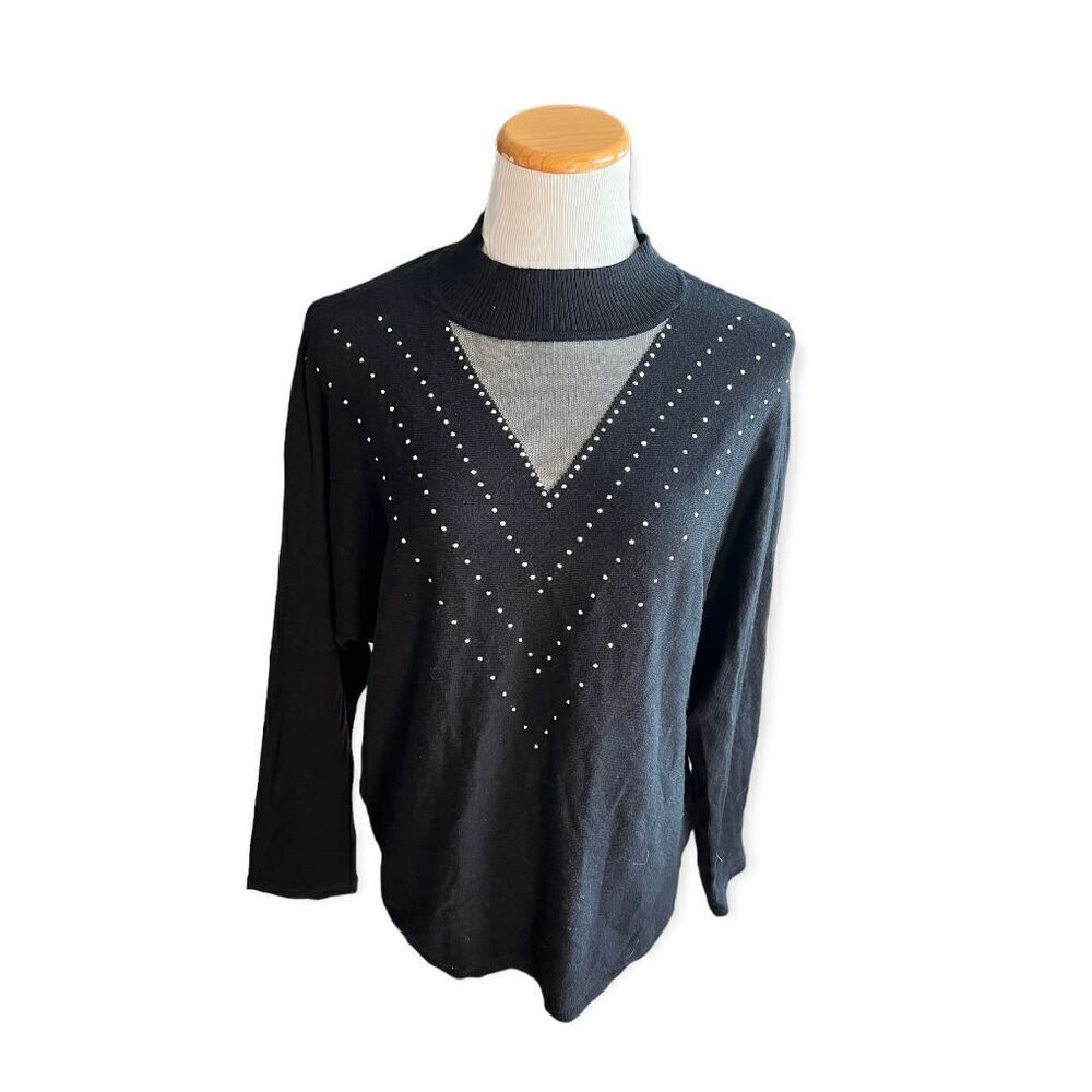 Womens Madison Embellished Studded Mock Collar Neckline Holiday Sweater - Sz XL